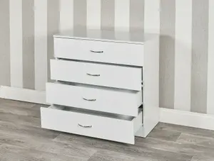 URBNLIVING Height 73cm 4 Drawer Wooden Bedroom Chest Cabinet White Carcass and White Drawers Modern Wide Storage Cupboard Closet