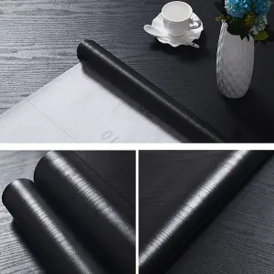 Black Wood Effect Wallpaper Vinyl Waterproof Self-Adhesive Film for Kitchen,Furniture L 200 cm x W 60 cm