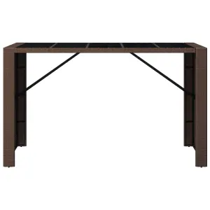 Berkfield Bar Table with Glass Top Brown 185x80x110 cm Poly Rattan