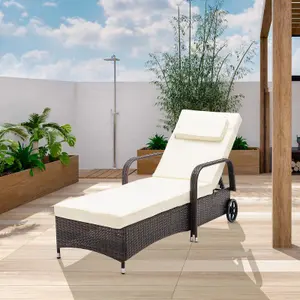 MCC Direct Outdoor Rattan Sun Lounger Bed with Reclining function - Brown