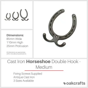 Oakcrafts - Antique Cast Iron Horseshoe Double Hook - Medium