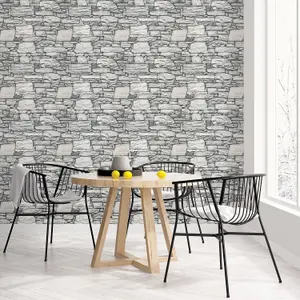 Galerie Organic Textures Black Grey Organic Slate Textured Wallpaper