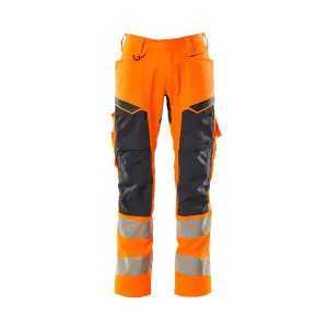 Mascot Accelerate Safe Trousers with Kneepad Pockets - Hi-Vis Orange/Dark Navy   (30.5) (Leg Length - Long)