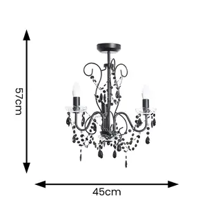 ValueLights Viscount Black 3 Way Ceiling Light Chandelier Fitting with Clear Acrylic Jewel Droplets