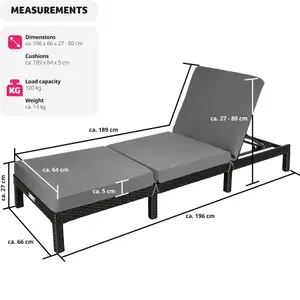 Sun Lounger Sofia - 6-step adjustable backrest, thick padding, UV-resistant - black