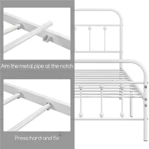 Yaheetech White 4ft6 Double Vintage Metal Bed Frame with High Headboard and Footboard