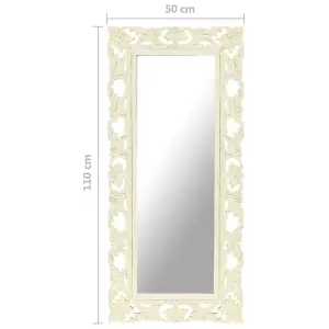 Berkfield Hand Carved Mirror White 110x50 cm Solid Mango Wood