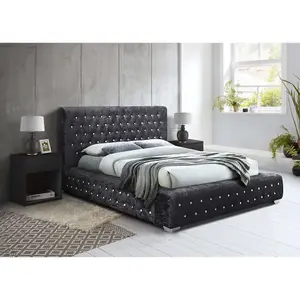 Birlea Grande Double Bed Black Crushed Velvet