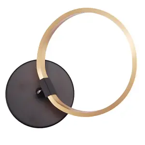 Modern Fully Adjustable Gold Ring LED Ceiling or Wall Light with Mat Black Base