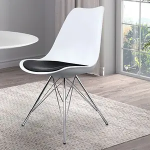 Soho White and Black Plastic Dining Chair with Chrome Metal Legs