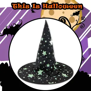 Halloween Witch Hat Glow in the Dark Hallows Party, Trick or Treat 44.4cm Black