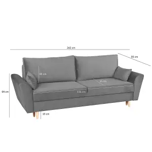 Sendi 3 Seater Sofa Bed with Storage - Grey