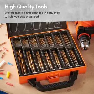 VonHaus HSS Metal Drill Bit Set, Carry Case, 99 Pcs 1.5-10 mm High Speed Steel Bits Titanium Coated, Drilling Wood, Masonry