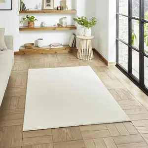 Ivory Plain Shaggy Washable Rug, Stain-Resistant Anti-Shed 16mm Thick Modern Rug for Bedroom, Living Room-60cm X 120cm