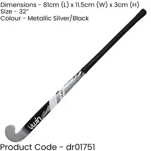 32 Inch Mulberry Wood Hockey Stick - SILVER/BLACK - Ultrabow Micro Comfort Grip