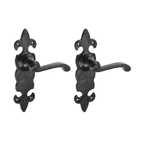 Timco - Fleur De Lys Ornate Lever Latch Handles - Antique Black (Size 195 x 55 - 2 Pieces)