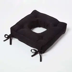 Homescapes Black Faux Suede Coccyx Cushion with Ties