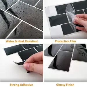 20 Pieces 30.5 x 15.4 cm 3D Tile Stickers Black Metro Subway