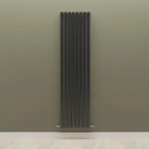 Vertical Black Single Oval Panel Radiator (H)1800mm x (W)472mm, 5012 BTU.