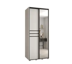 Cannes XI Sliding Door Wardrobe W100cm - Bright White Mirrored Storage Solution for Modern Living