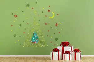 Glow Stars and Colorful Snowflakes with Christmas Friend Tree, Xmas Art, DIY Art