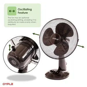 Oypla Electrical 12" 3 Speed Oscillating Black Electric Desk Home Office Fan