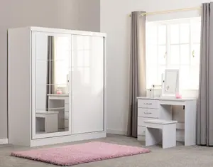 Nevada 2 Door Sliding Wardrobe with Mirror in White Gloss Finish