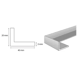 nielsen Aluminium L-Shaped Angle Profile, Matt Anodized, 2000x40x20mm, Thickness: 2mm, Length: 2m