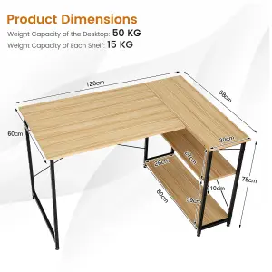 Costway Reversible L-shaped Corner Computer Desk Writing Desk Workstation Gaming Table