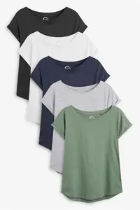 Womens Next Grey/White/Black/Navy Blue/Khaki Green Cap Sleeve 100% Cotton T-Shirts 5 Pack - Grey/White/Black/Navy Blue/Khaki Green