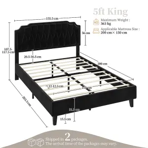 Yaheetech Black 5ft King Upholstered Bed Frame with Button-Tufted Adjustable Headboard and Wooden Slat Support