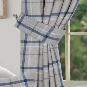 Home Curtains Hudson Check Tiebacks Blue (PAIR)