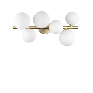 Ideal Lux Perlage 6 Light Globe Ceiling Light Brass, White Glass Shade