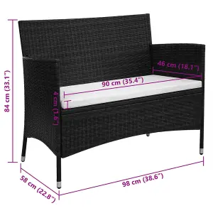 vidaXL Garden Bench with Cushion Poly Rattan Black