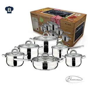 URBNLIVING Height 14.5cm Blaumann Gourmet 12Pc Cookware Set Stainless Steel Non Stick Pots Pans Induction