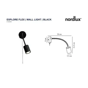 Nordlux Explore Flex Indoor Bedroom Living Dining Office Wall Light with Adjustable Lamp Head in Black