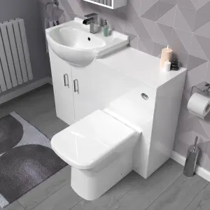 Nes Home 1050mm White Vanity Unit With WC Unit & Rimless Back To Wall Toilet