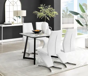 Furniturebox UK Carson White Marble Effect Dining Table & 4 White Willow Chairs