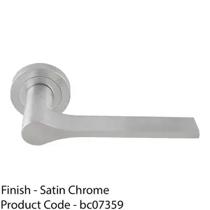 Contemporary Flat Door Handle Set - Satin Chrome Sleek Lever On Round Rose