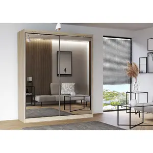 Multi 20 -Spacious Mirrored Sliding Door Wardrobe in Oak Sonoma  (H)2180mm (W)2030mm (D)610mm