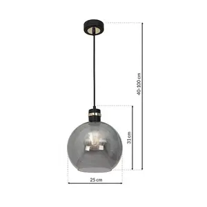 Milagro Omega Black/Gold Pendant Lamp With Elegant Smoked Glass Spheres Quality Matt Black Fittings With Gold Detail