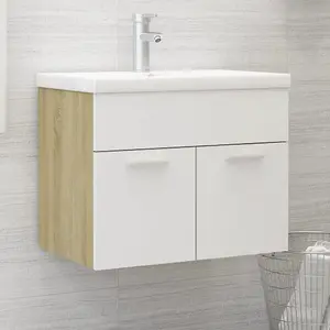 Berkfield Sink Cabinet White and Sonoma Oak 60x38.5x46 cm Engineered Wood