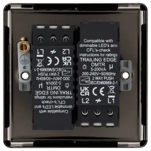 GoodHome Raised rounded profile Double 2 way 200W Dimmer switch Black 2 gang