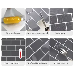 10Pcs Peel and Stick Waterproof Decorative Backsplash Self-Adhesive Wall Tiles for Kitchen and Bathroom (1.2mm T)