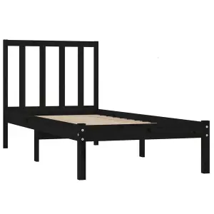 Berkfield Bed Frame Black Solid Wood Pine 75x190 cm 2FT6 Small Single