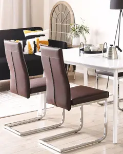 Set of 2 Dining Chairs ROCKFORD Faux Leather Dark Brown