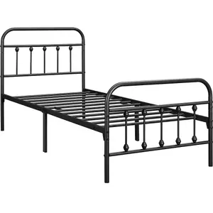 Yaheetech Black 3ft Single Vintage Metal Bed Frame with High Headboard and Footboard