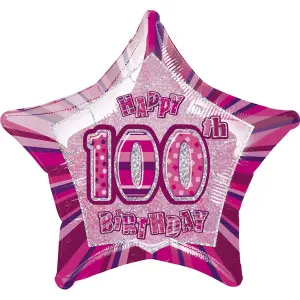 Unique Party Happy 100th Birthday Pink Star Foil Balloon Pink (One Size)