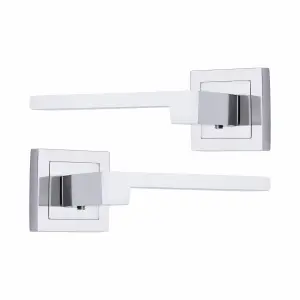 1 Pair Zeta Design Door Handles Square Rose Polished Chrome Finish