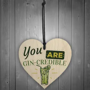 Red Ocean You Are Gin-credible Gin Tonic Shabby Chic Wooden Hanging Heart Sign Friendship Friend Thank You Gift